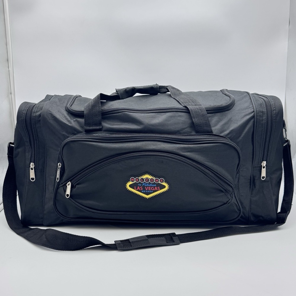 Black Las Vegas Duffle Bag Rubber Logo & Feet Heavy Quality Travel Tote